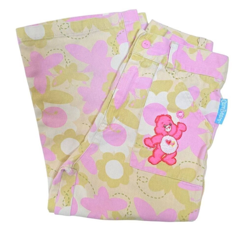 Care Bears Vintage 90s Love A Lot Bear Floral Pants Khaki Pink Kidcore Y2K